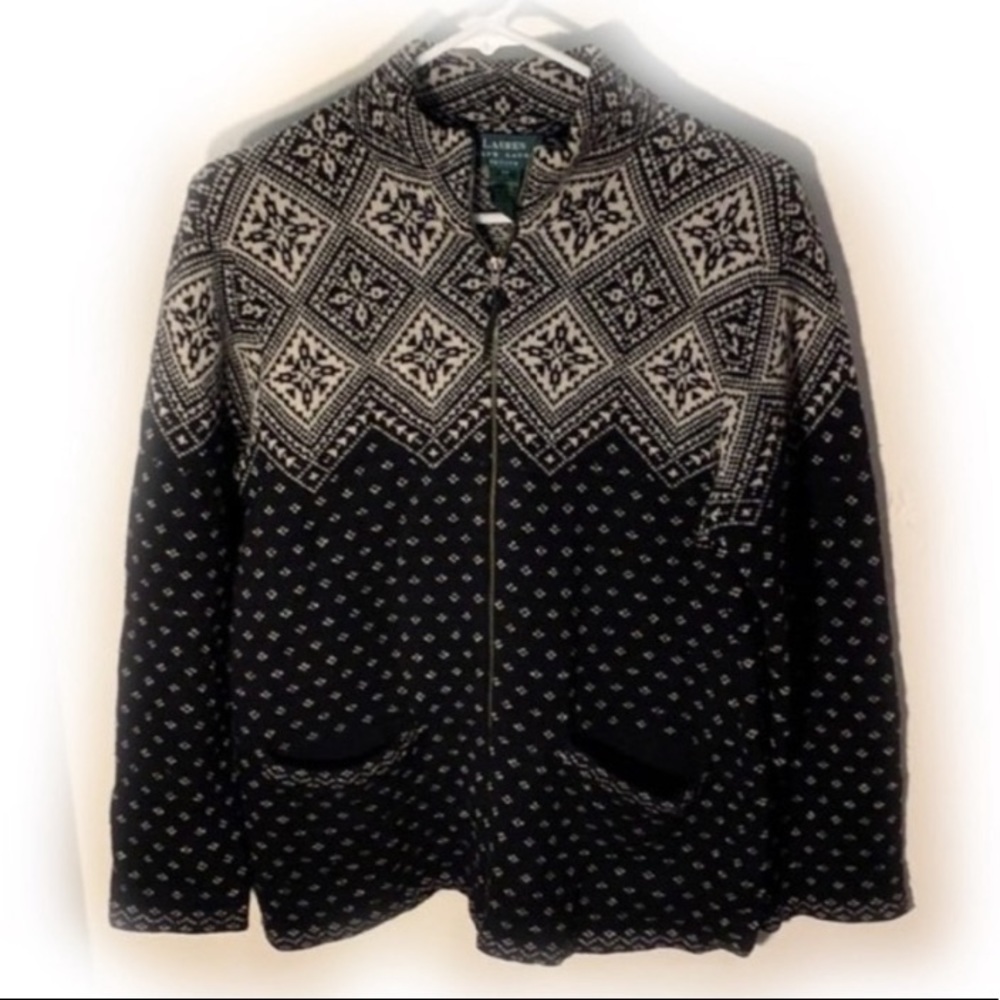 🎒 Ralph Lauren Lambswool Zip Up Sweater Sz M